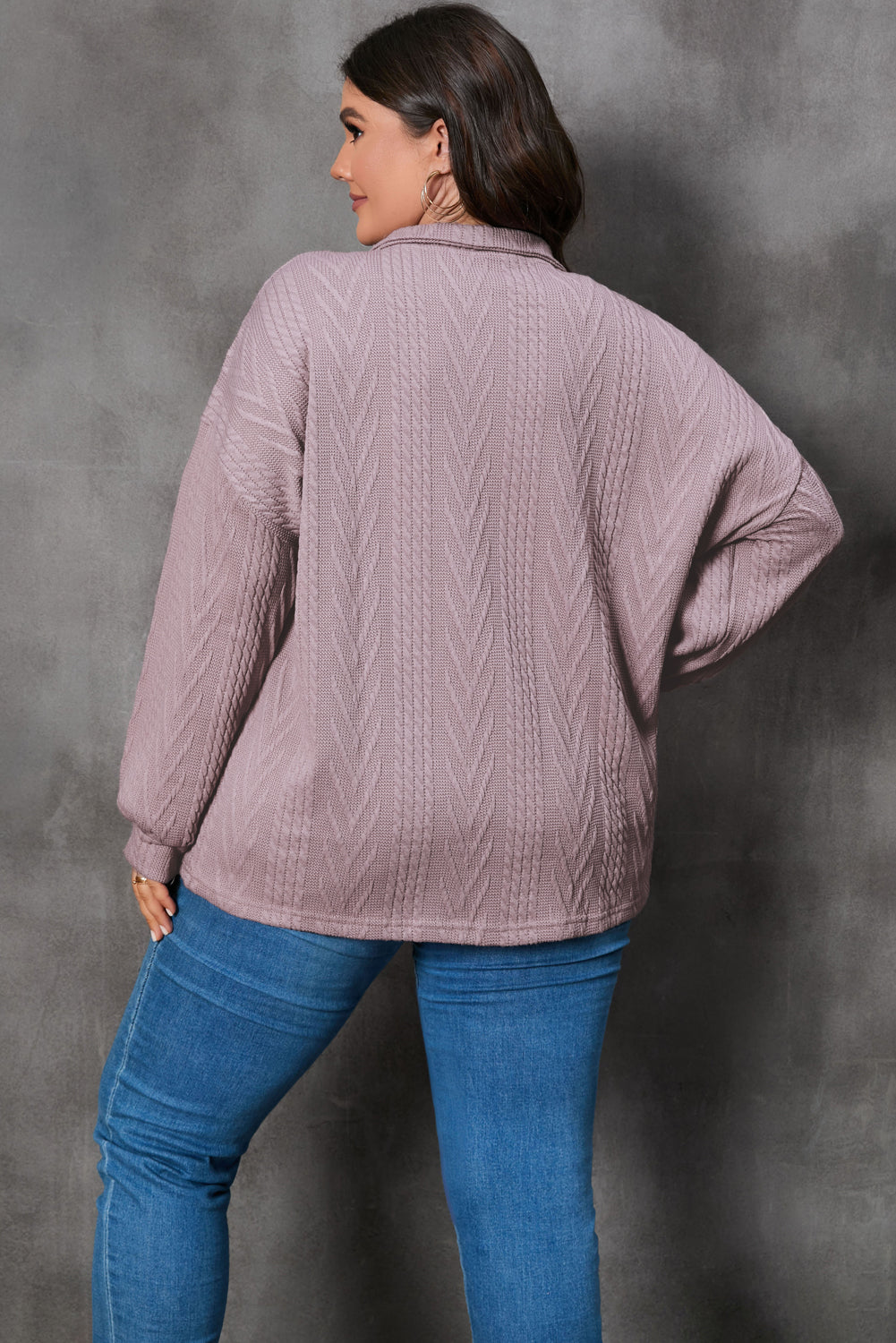 Plus Size Textured Knit Zip Neck Pullover